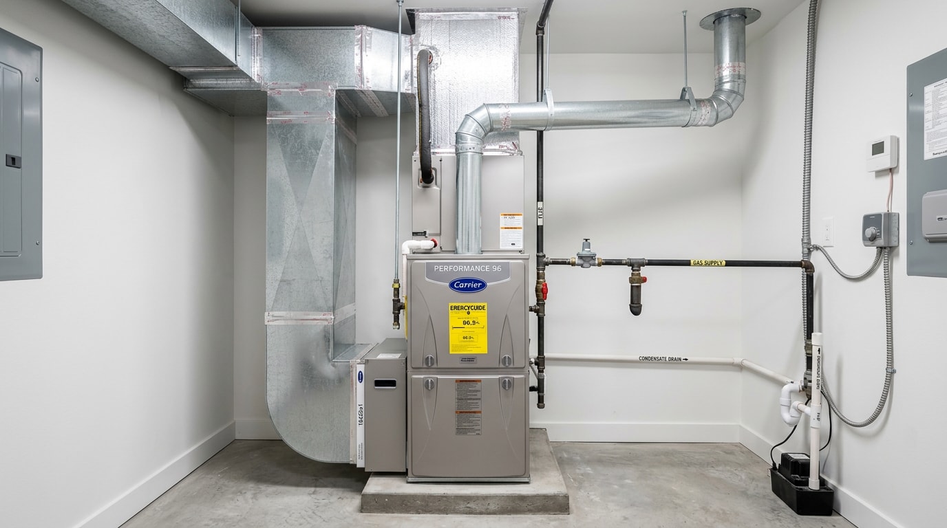 Newly installed residential furnace in a Spalding County, GA home mechanical room Newly installed residential furnace in a Spalding County, GA home mechanical room